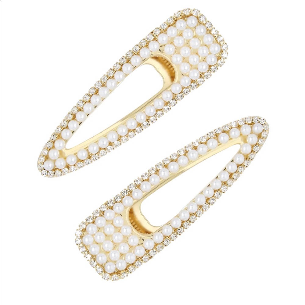 Set of Two Pearl + Rhinestone Hair Clips - Picture 2 of 2